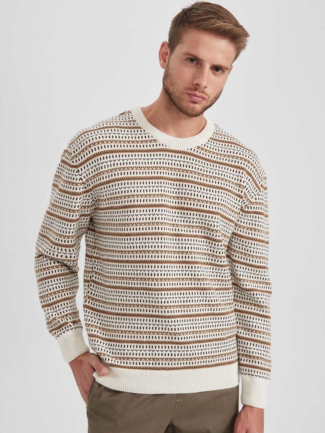 defacto men white & brown striped pullover