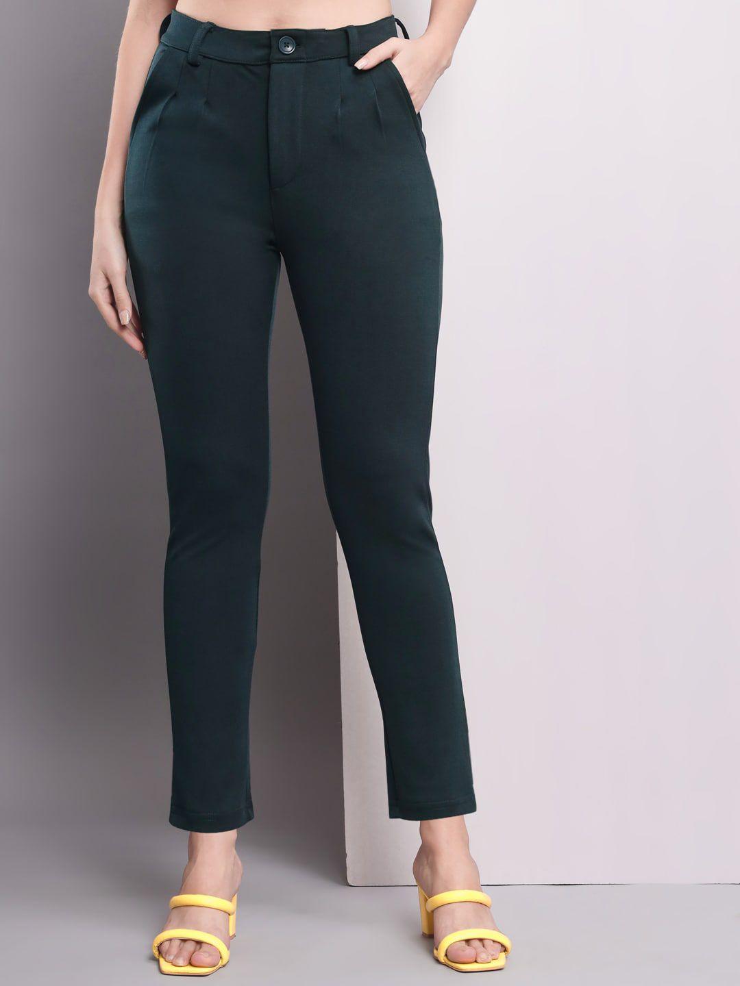 q-rious women cropped mid-rise flat-front plain trousers