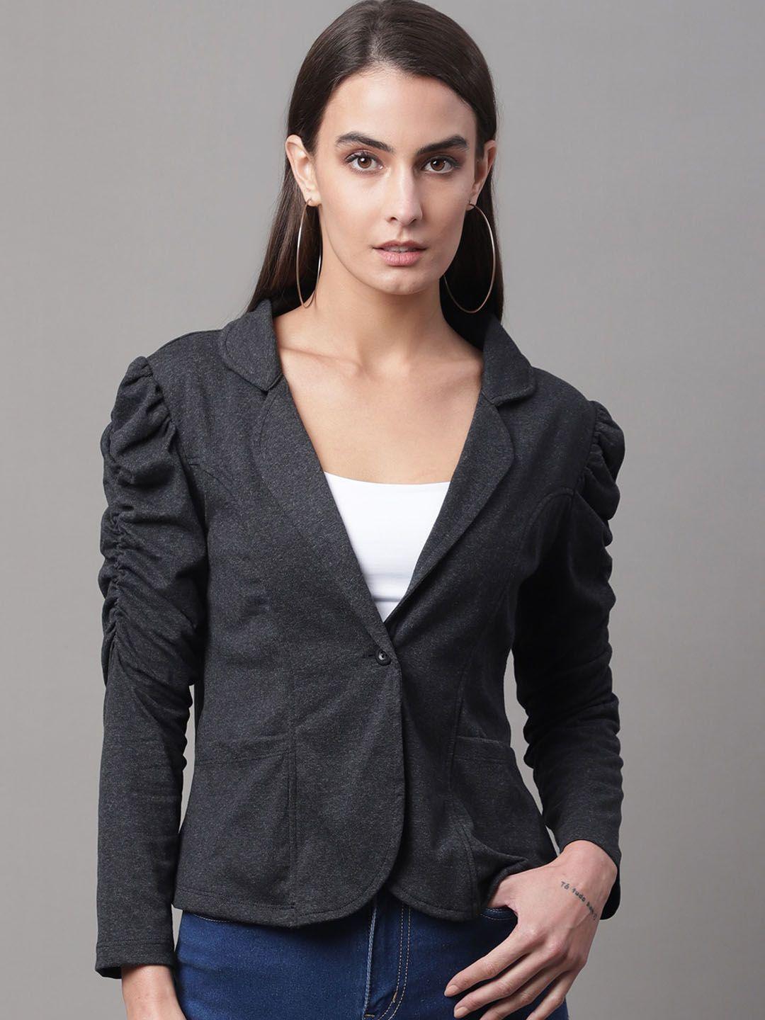 dressberry women charcoal geometric lightweight crop tailored jacket