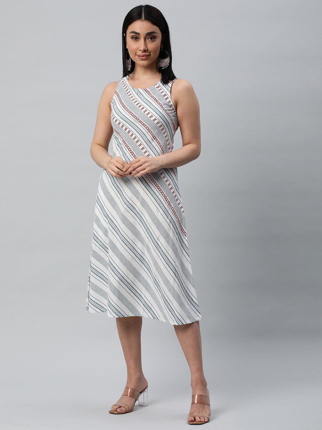 kami kubi striped round neck sleeveless pure cotton a-line dress