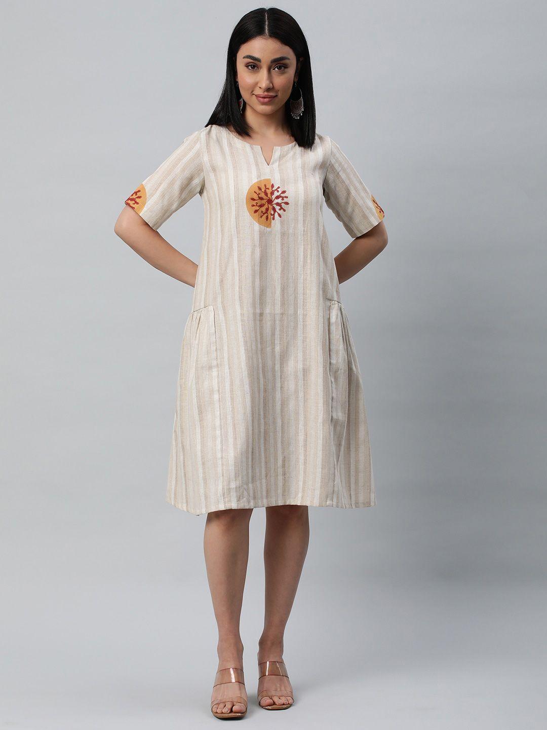 kami kubi striped gathered cotton a-line dress