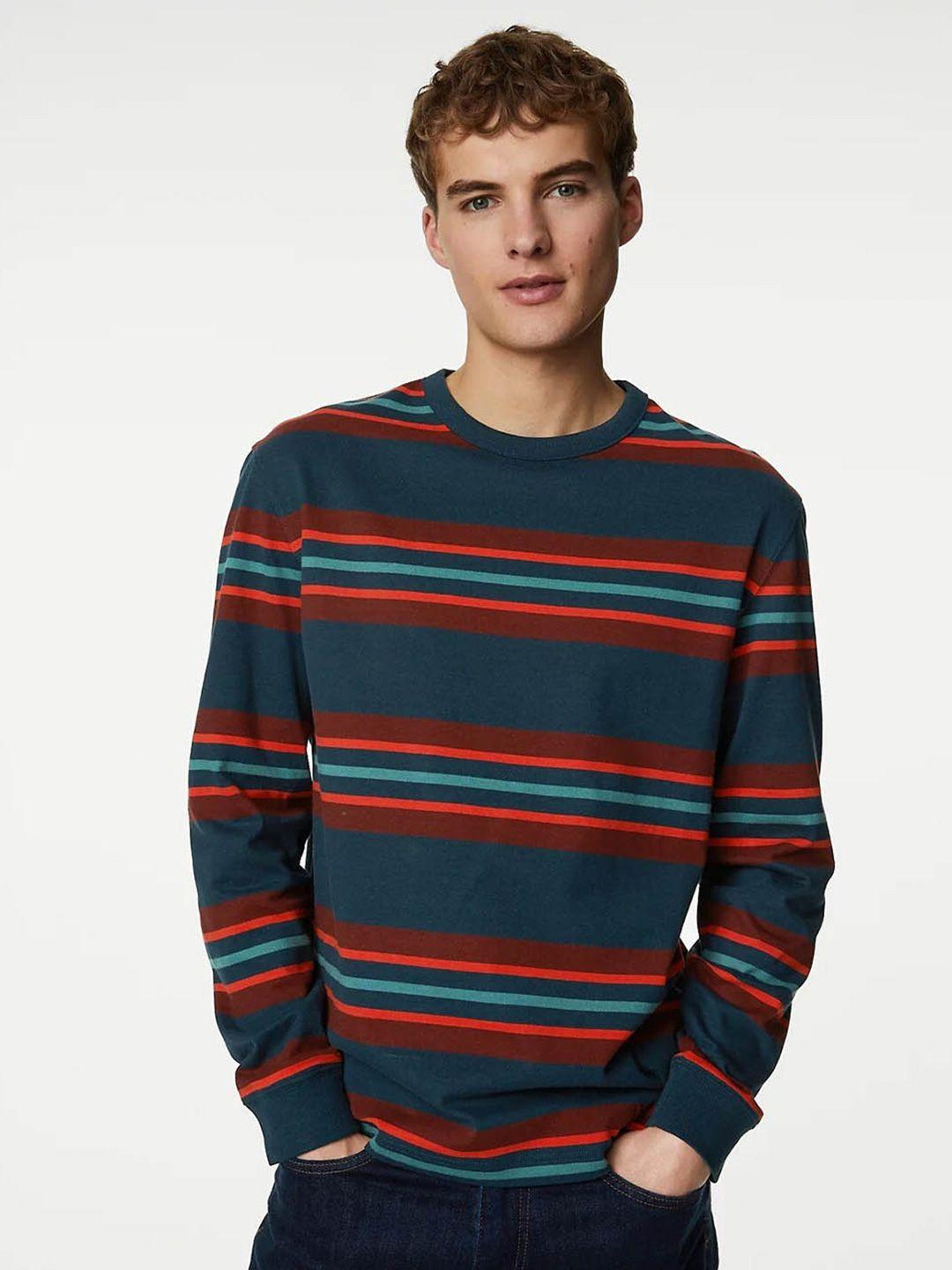 marks & spencer striped round neck pure cotton t-shirt