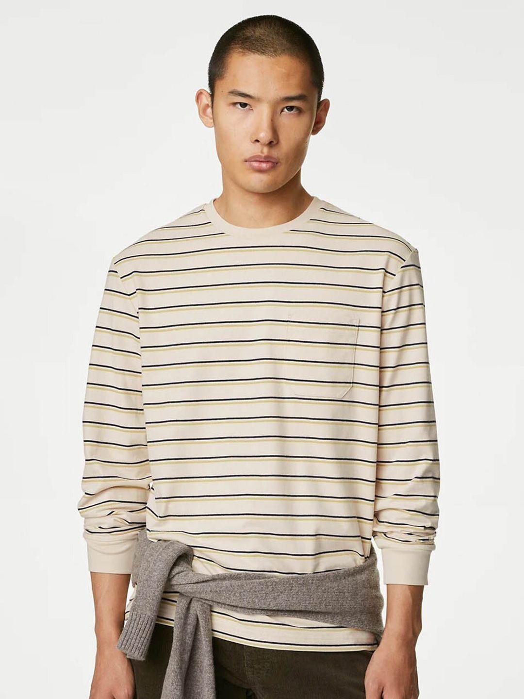 marks & spencer striped round neck pure cotton t-shirt