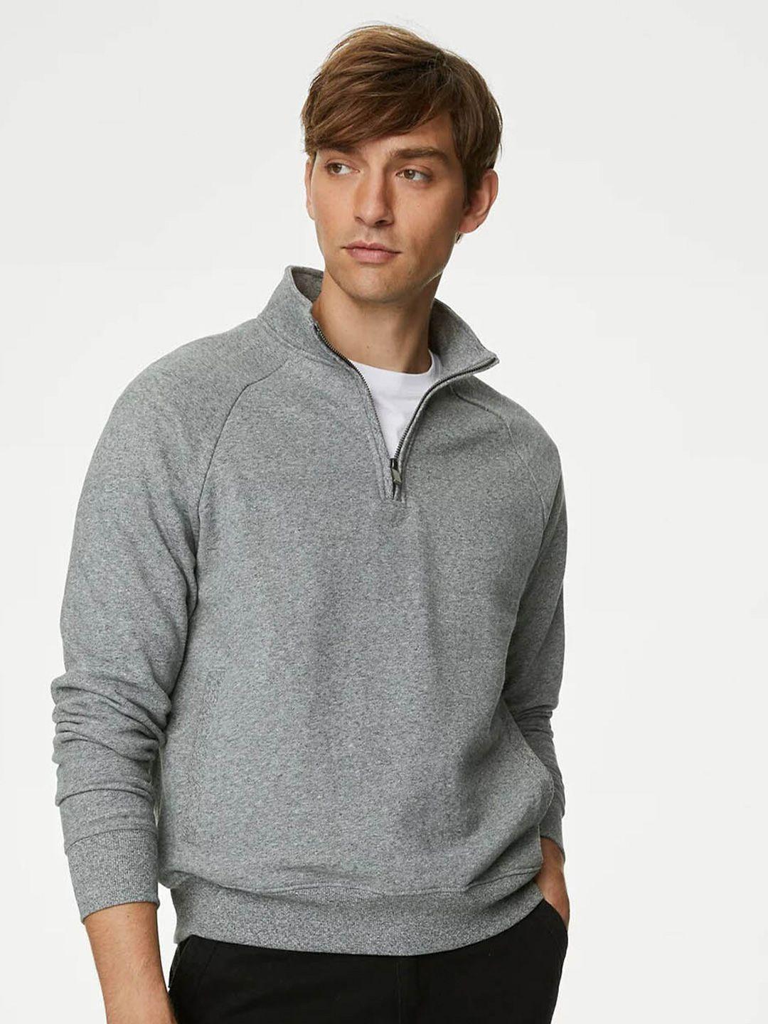 marks & spencer mock collar half zipper pure cotton pullover sweatshirt