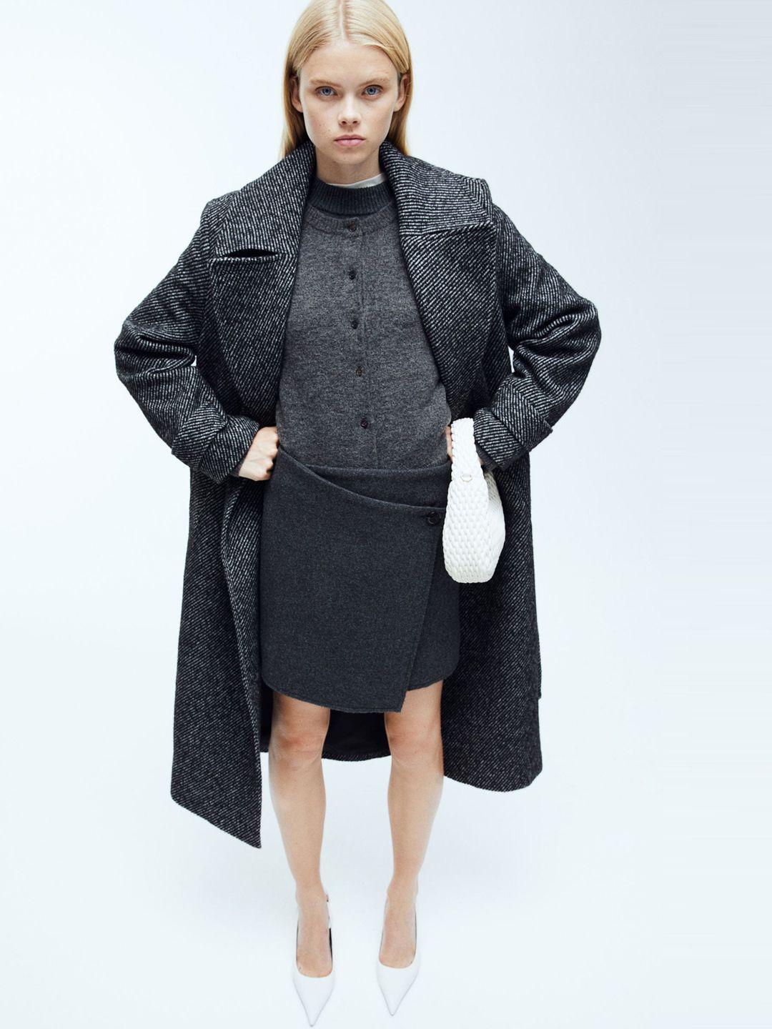 h&m tie-belt twill coat