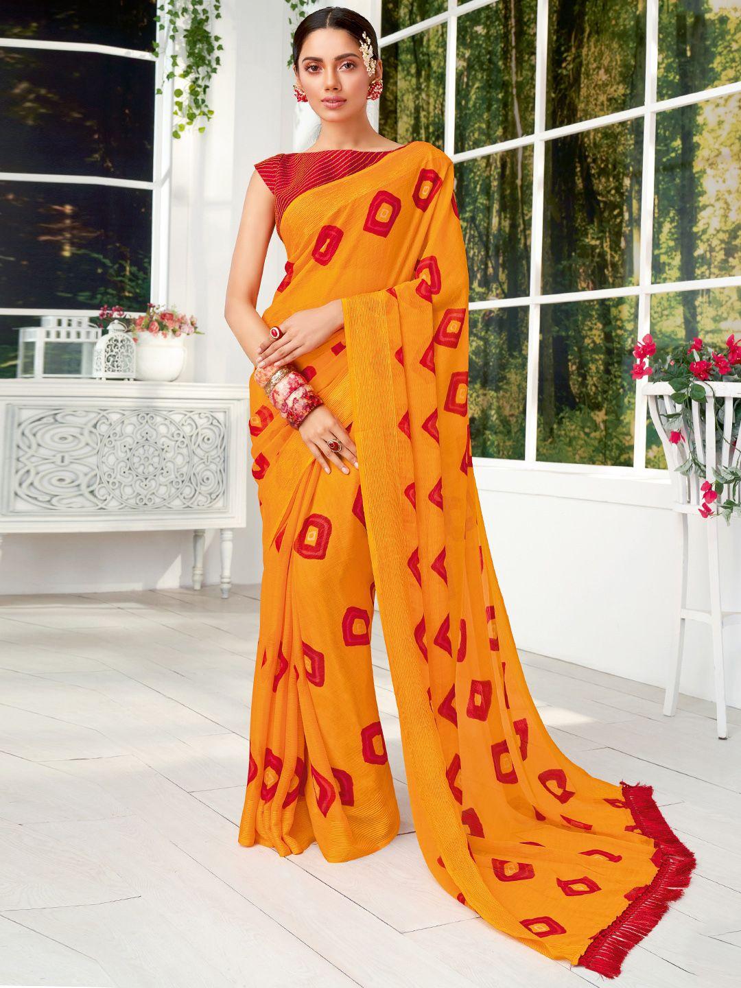 sanskar yellow & red pure chiffon saree