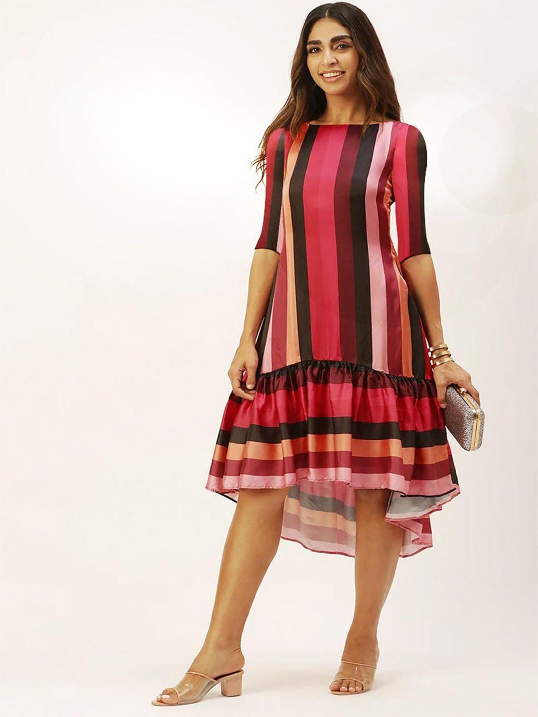 ethnovog striped satin drop-waist midi dress