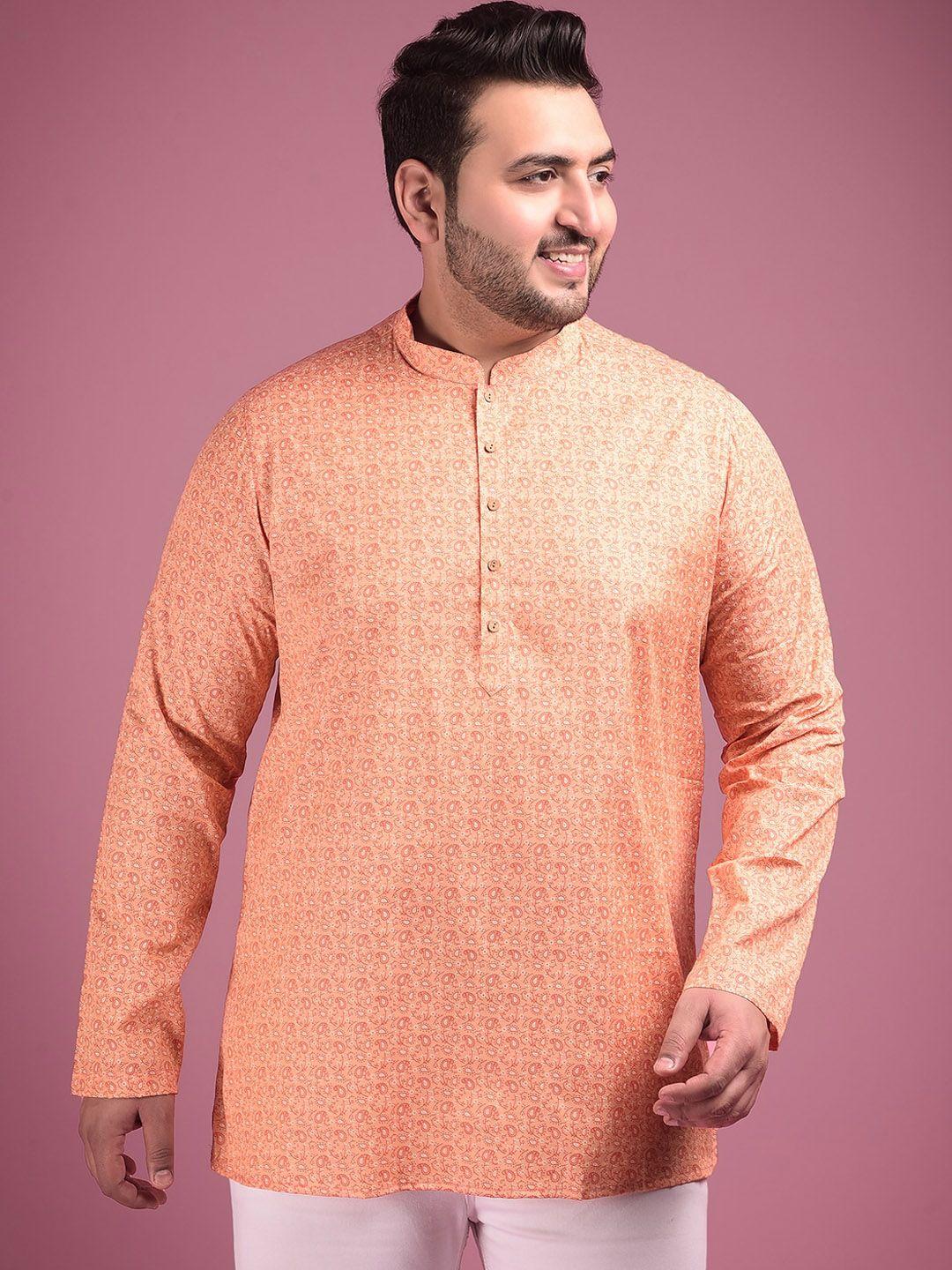 sztori men orange geometric thread work kurta