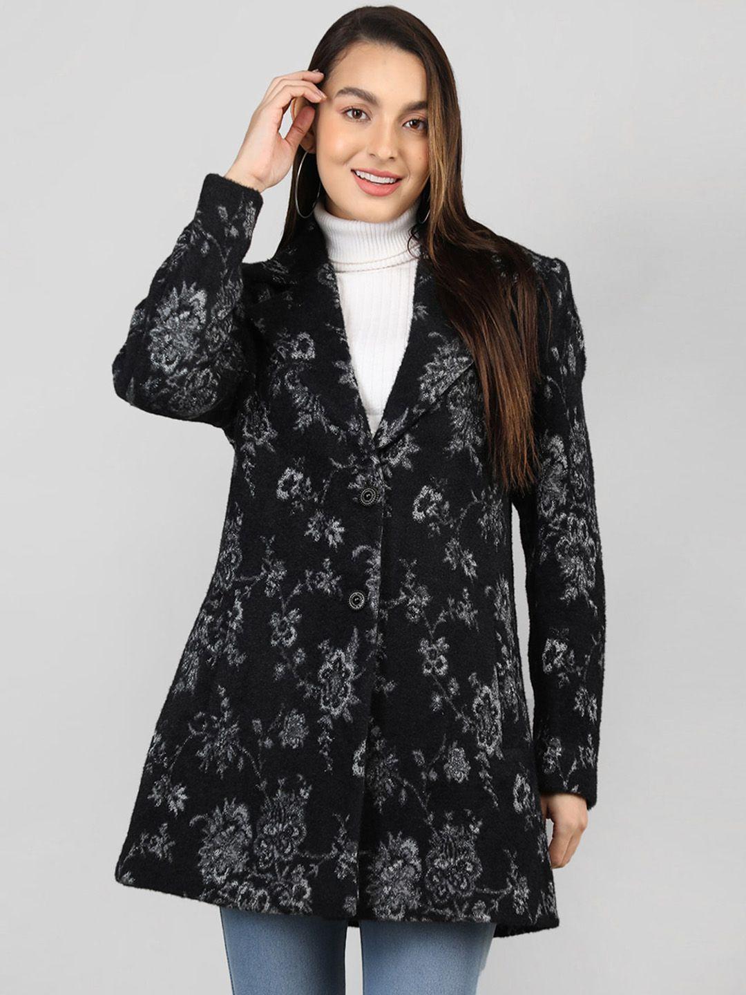 rage floral printed notched lapel collar single-breasted overcoat