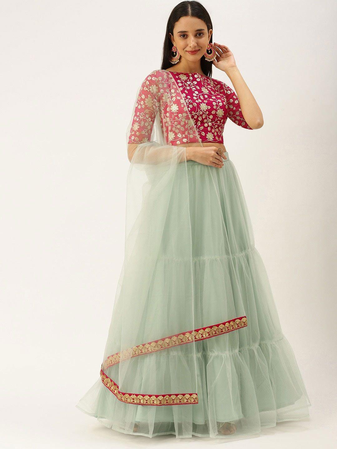 ethnovog embellished thread work ready to wear lehenga & blouse with dupatta