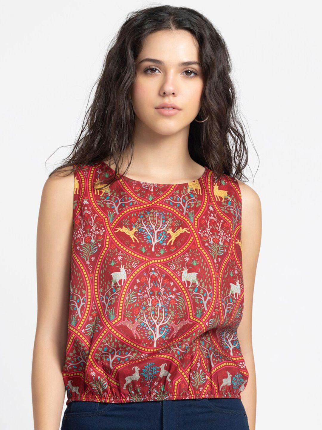 shaye ethnic motif printed sleeveless blouson top