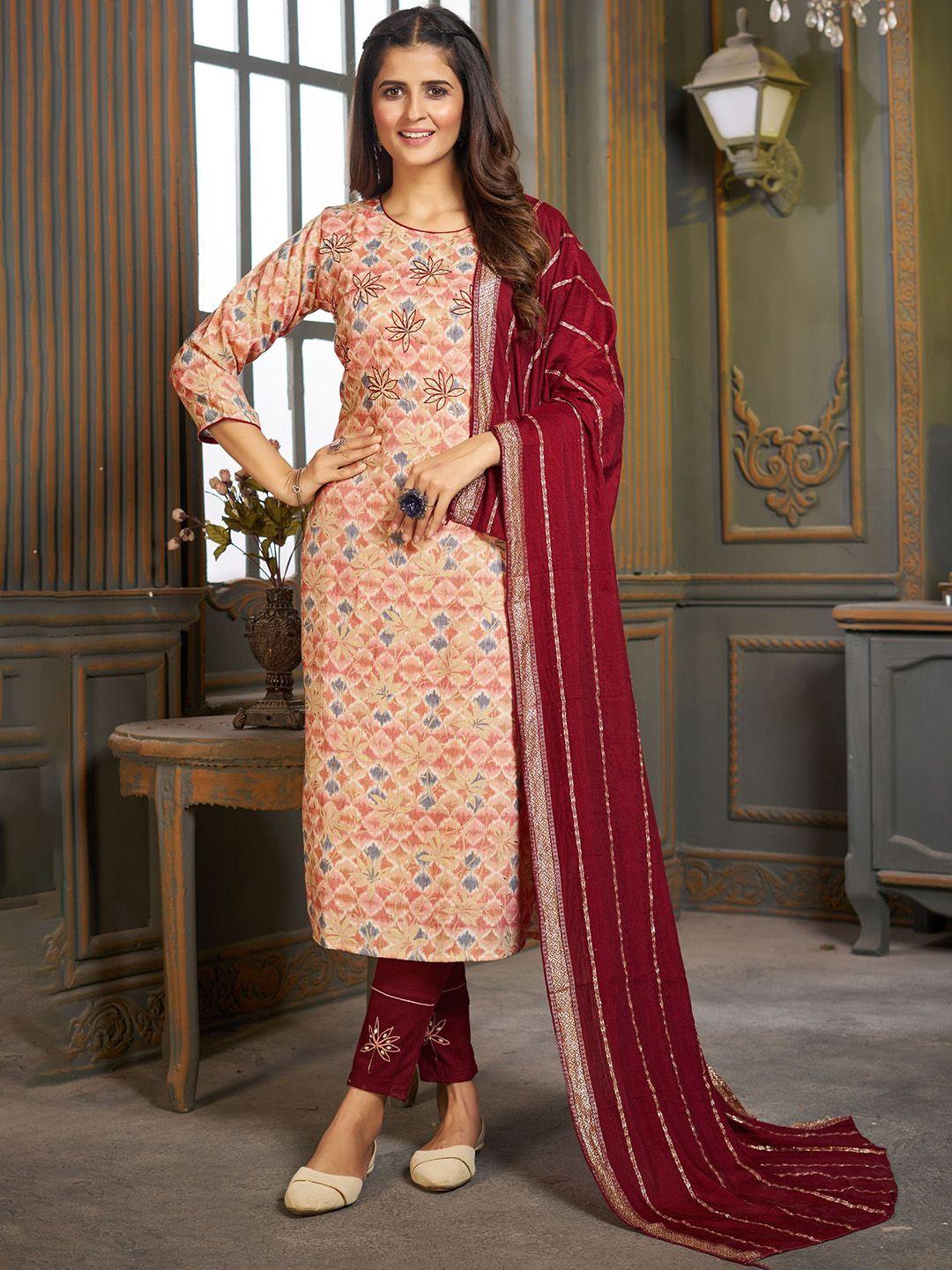 premroop- the style you love floral printed straight kurta & trousers with dupatta