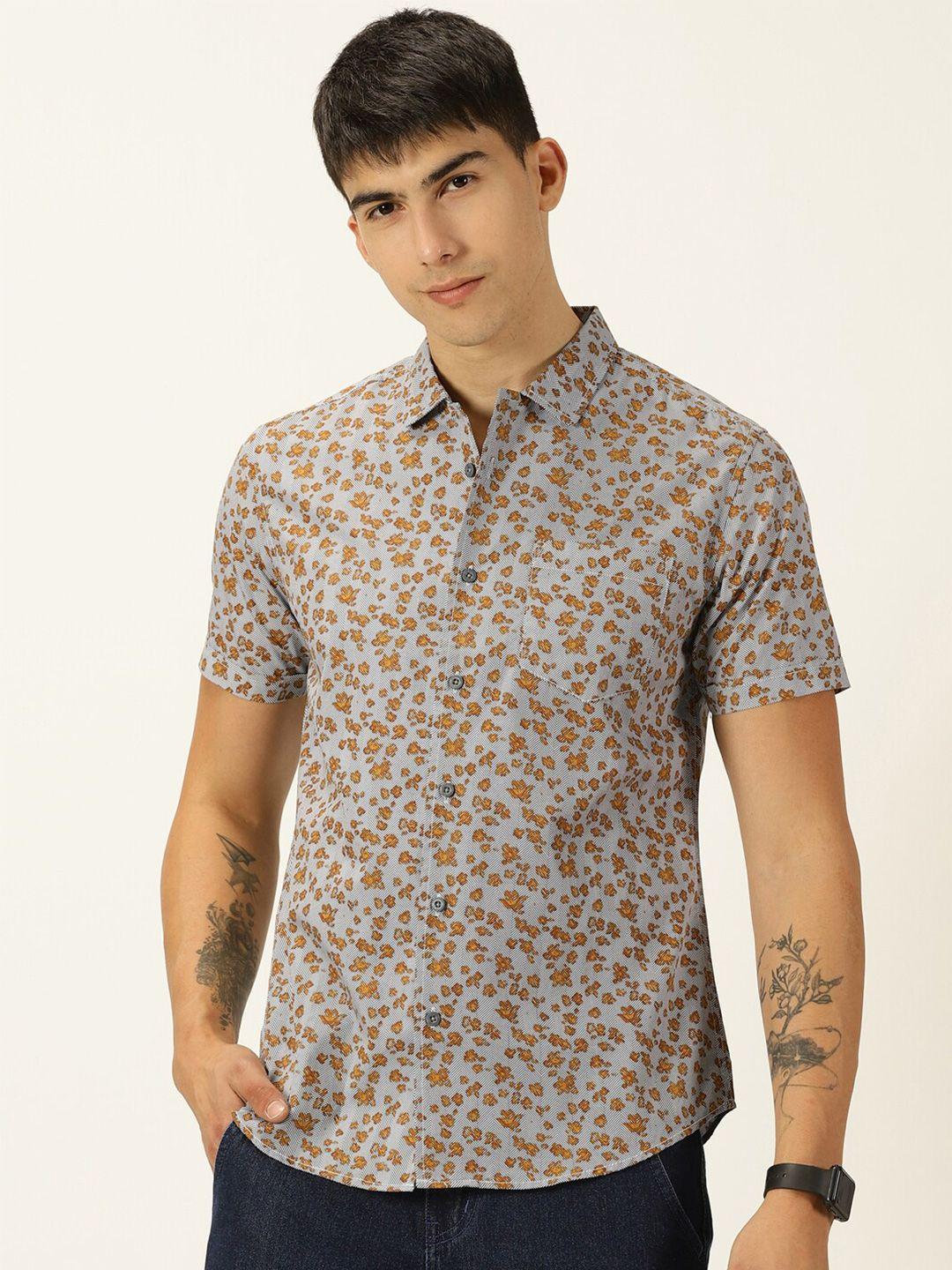 moda rapido floral printed classic slim fit cotton casual shirt