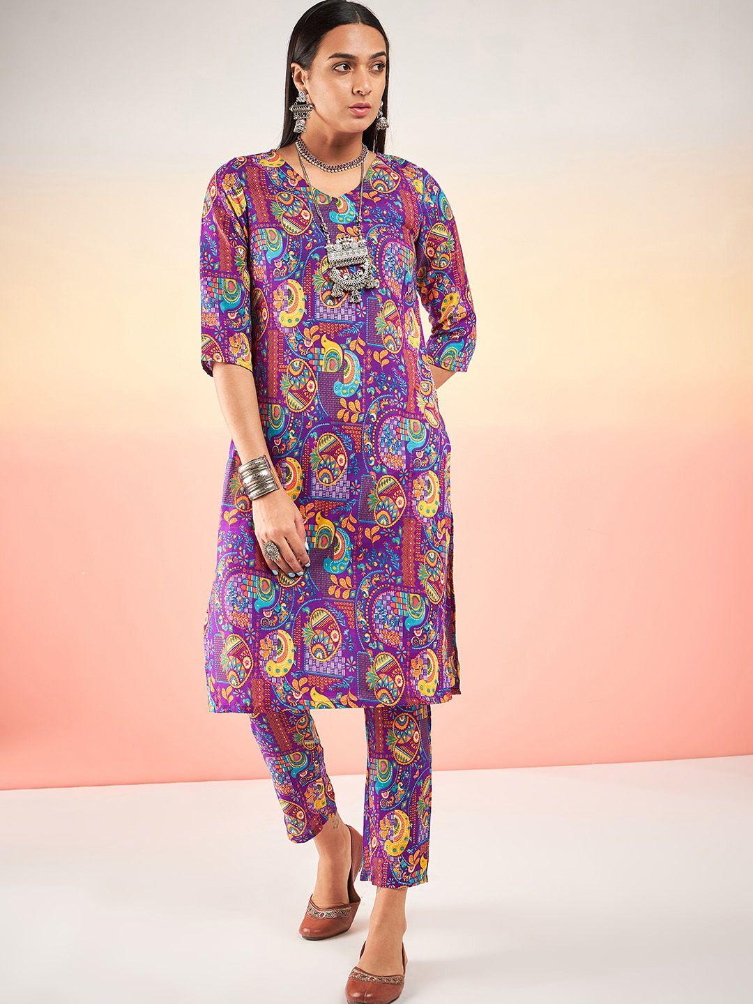 sangria geometric printed a-line kurta with trouser