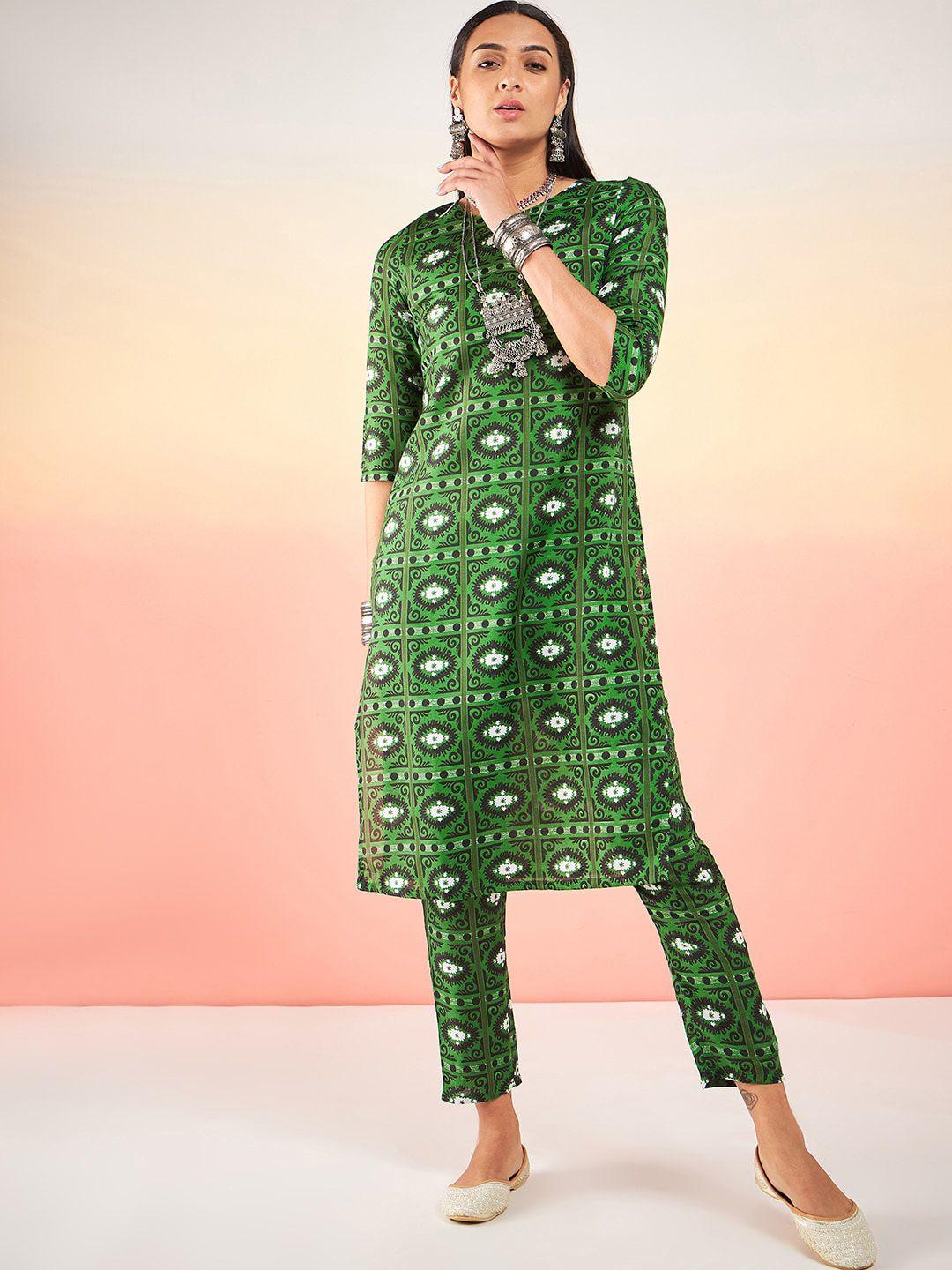 sangria geometric-printed a-line kurta with trousers