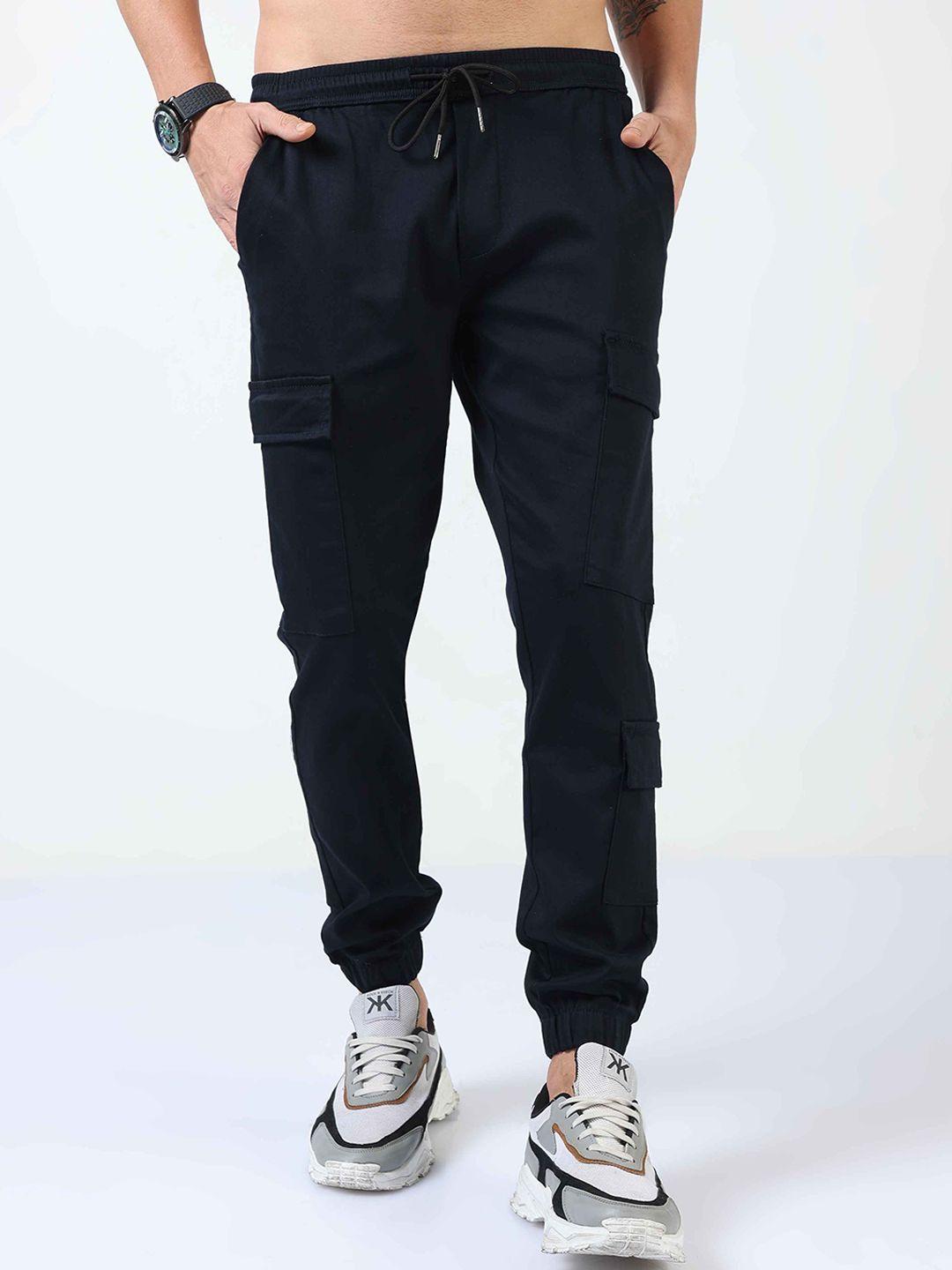 tailoraedge men navy blue relaxed joggers trousers