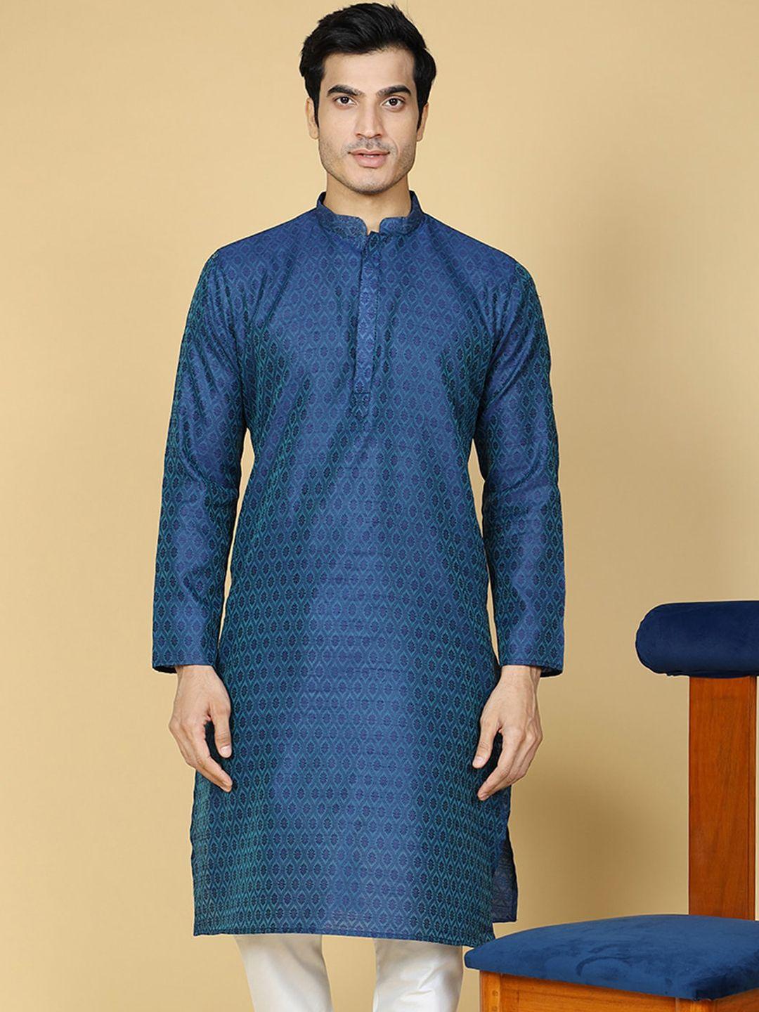 namaskar ethnic motifs woven design mandarin collar long sleeve jacquard straight kurta