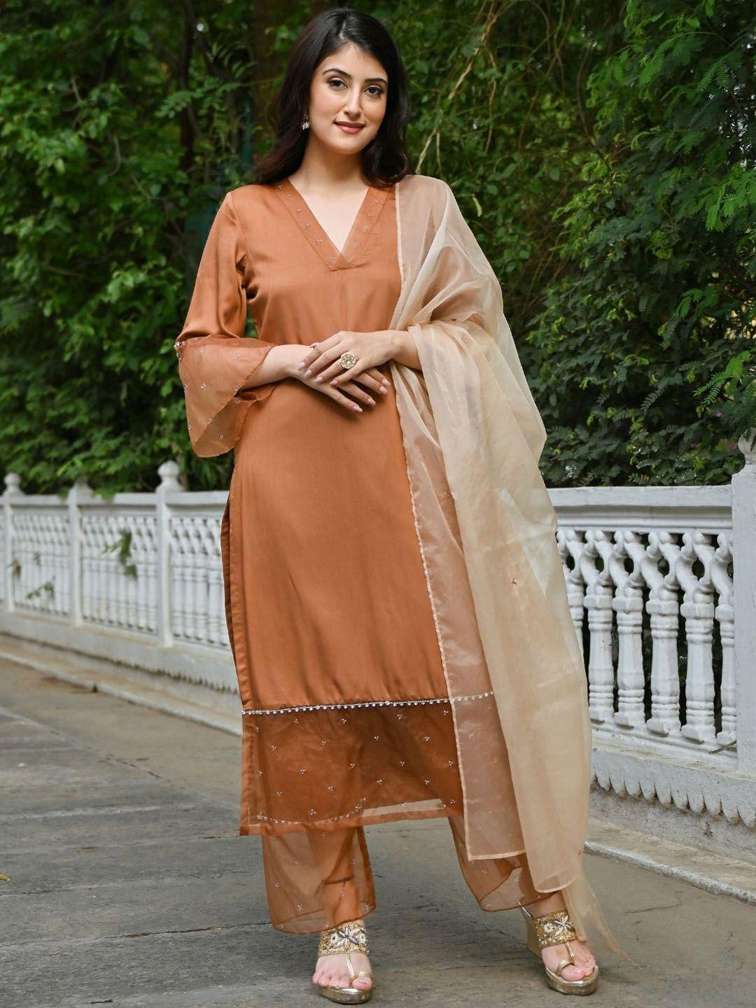 urbanstree beads and stones kurta with palazzos & dupatta