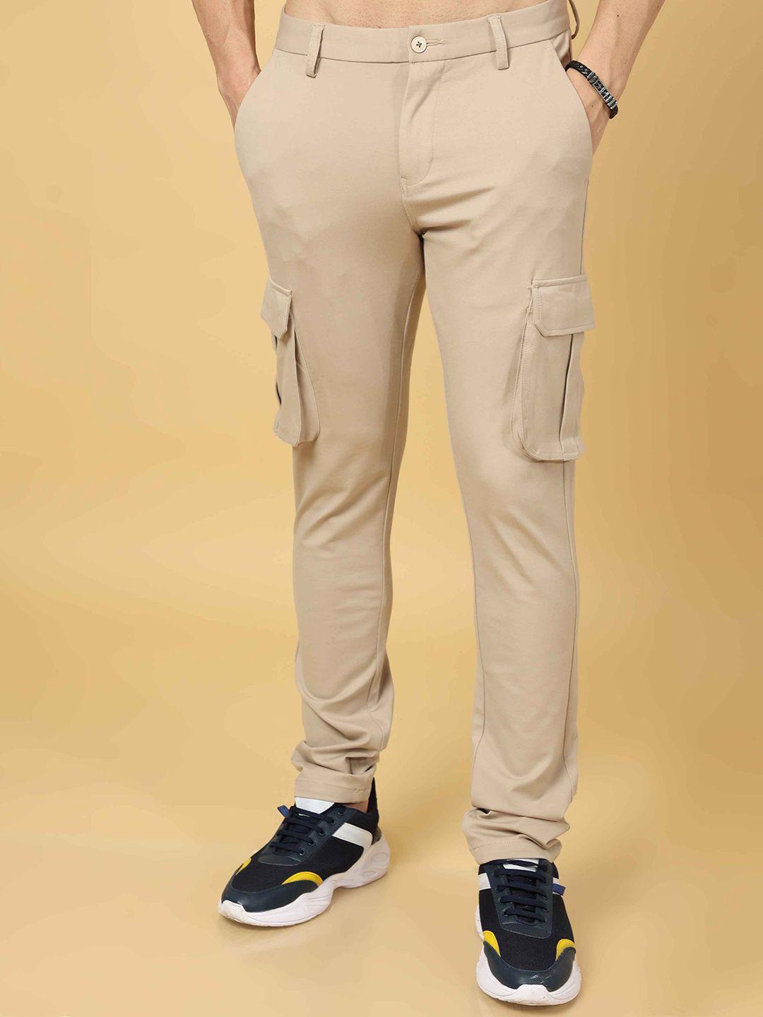 tailoraedge men beige relaxed cargos trousers