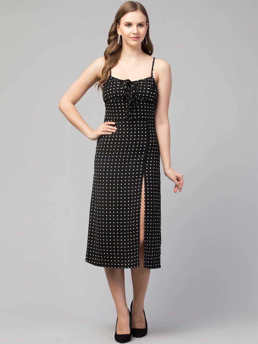 sqew black polka dot print sheath midi dress