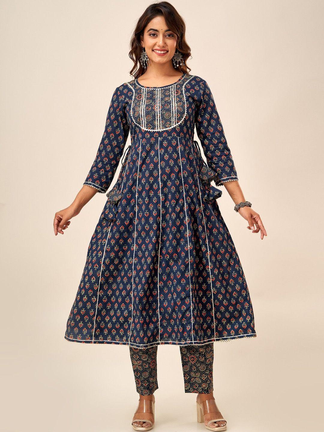 here&now ethnic motifs printed anarkali pure cotton kurta