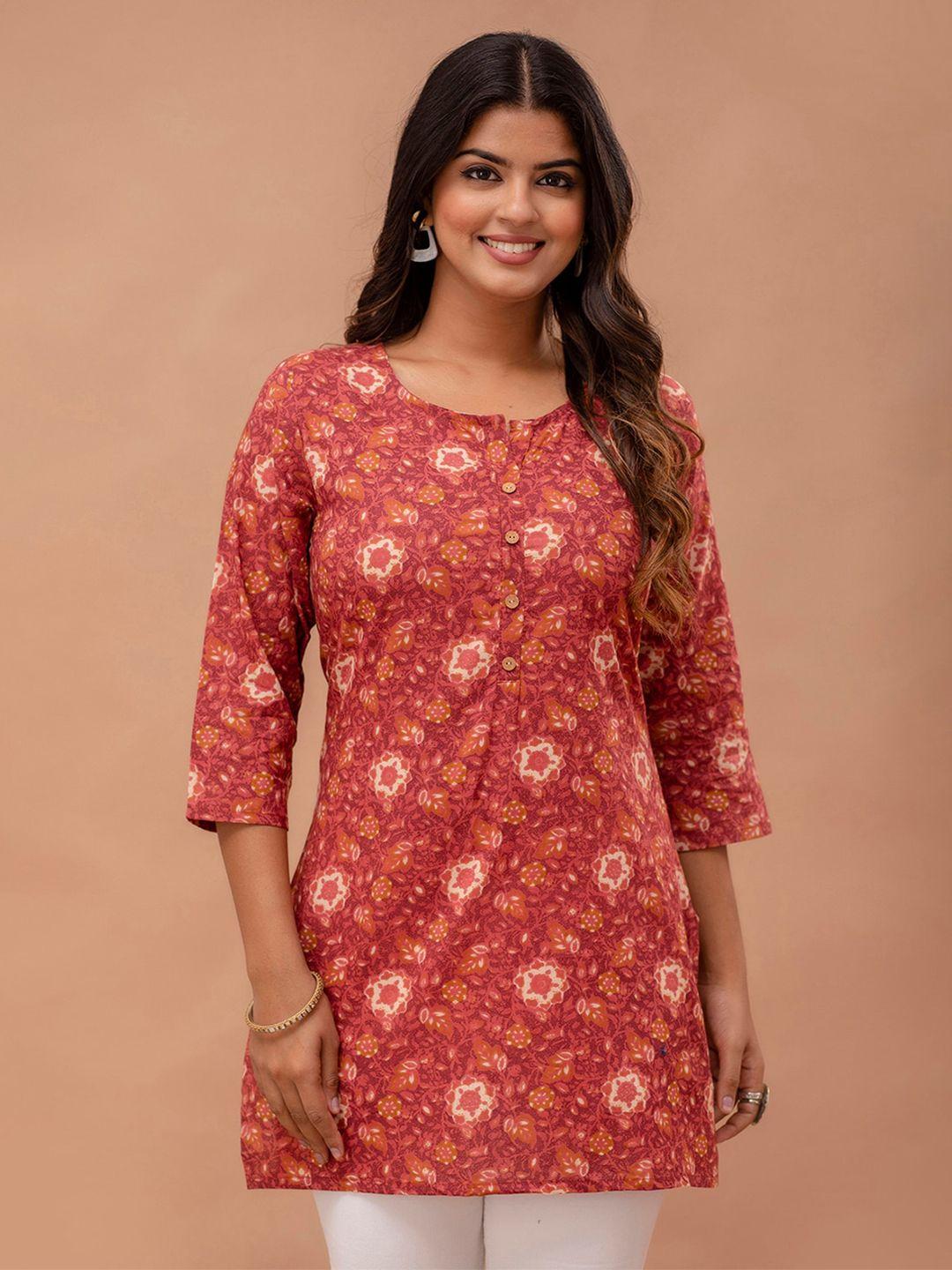 feranoid rust ethnic motifs printed pure cotton kurti