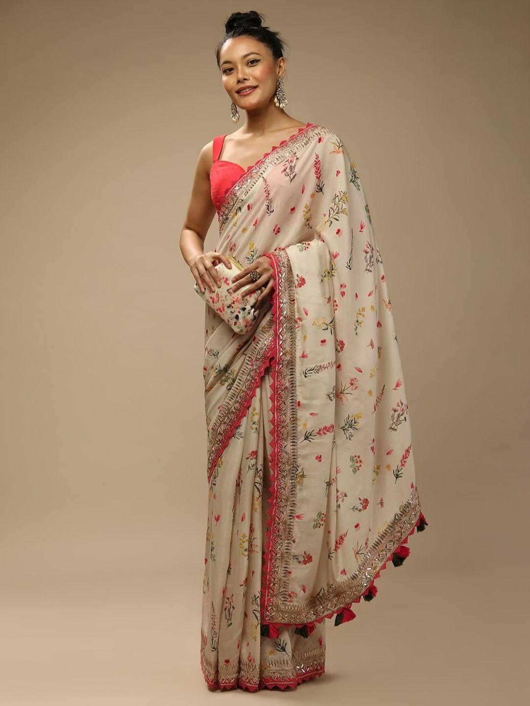 gajarai floral printed beads and stones embellished saree