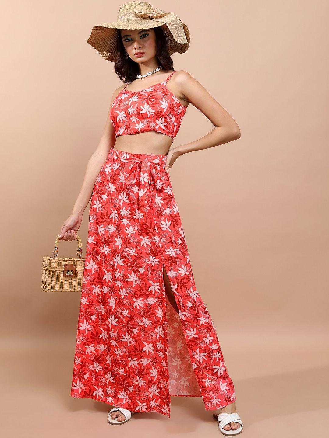 tokyo talkies floral printed sleeveless crop top with trouser