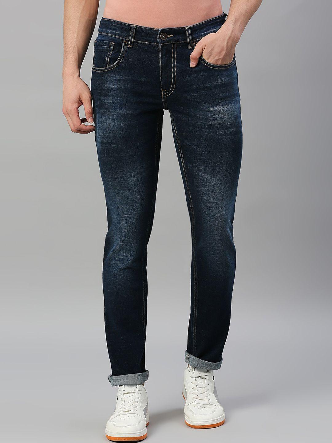 mast & harbour men blue skinny fit low-rise light fade stretchable jeans