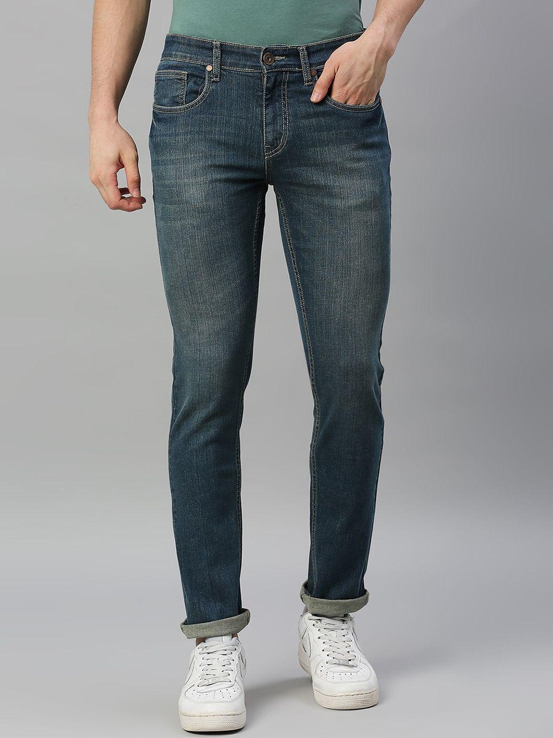 mast & harbour men blue slim fit mid rise heavy fade stretchable jeans