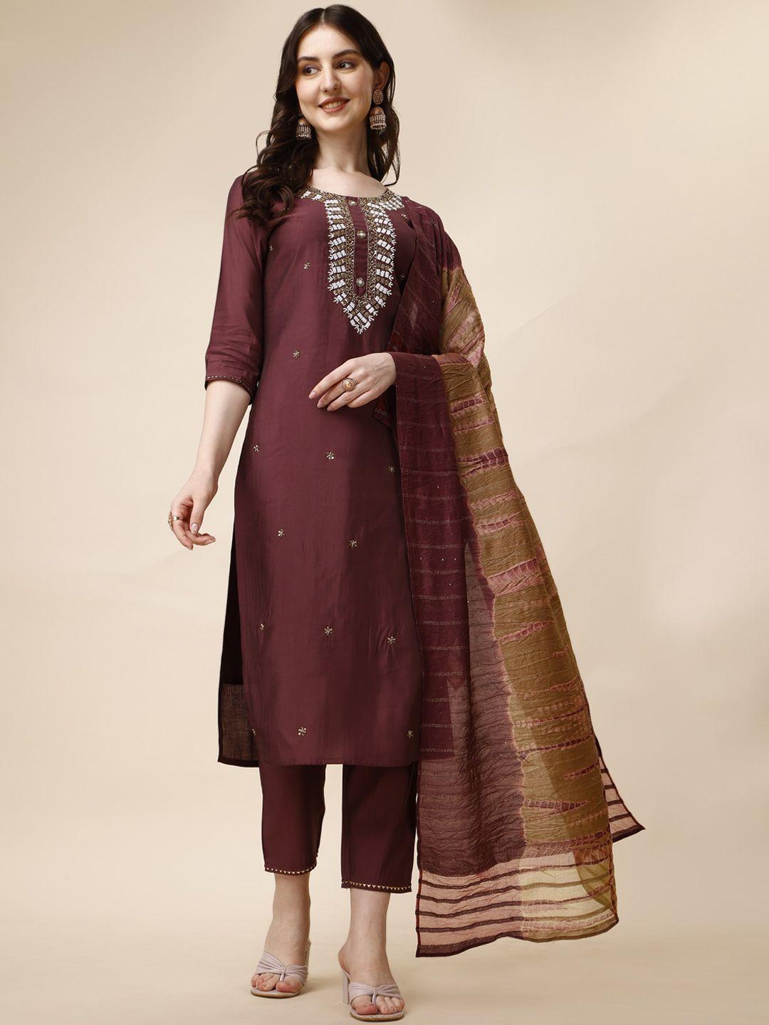 kalini floral embroidered beads and stones chanderi cotton kurta with trousers & dupatta