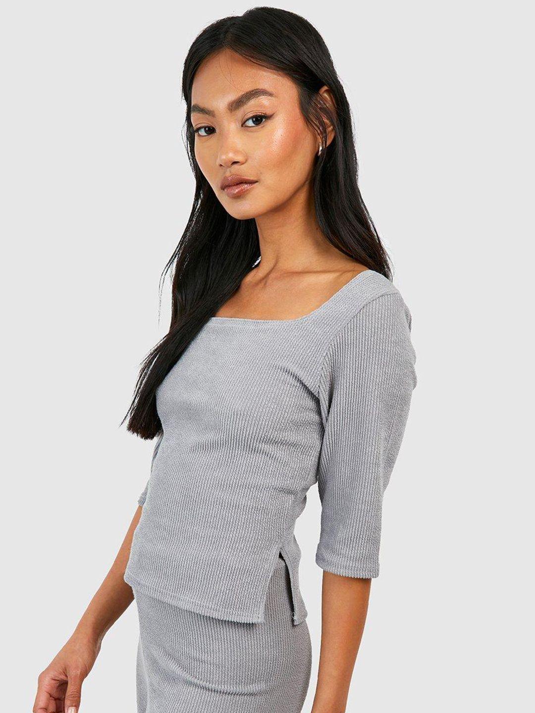 boohoo ribbed side slit top