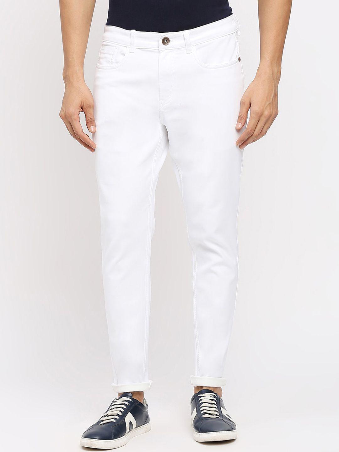 mast & harbour men white regular fit mid rise stretchable jeans