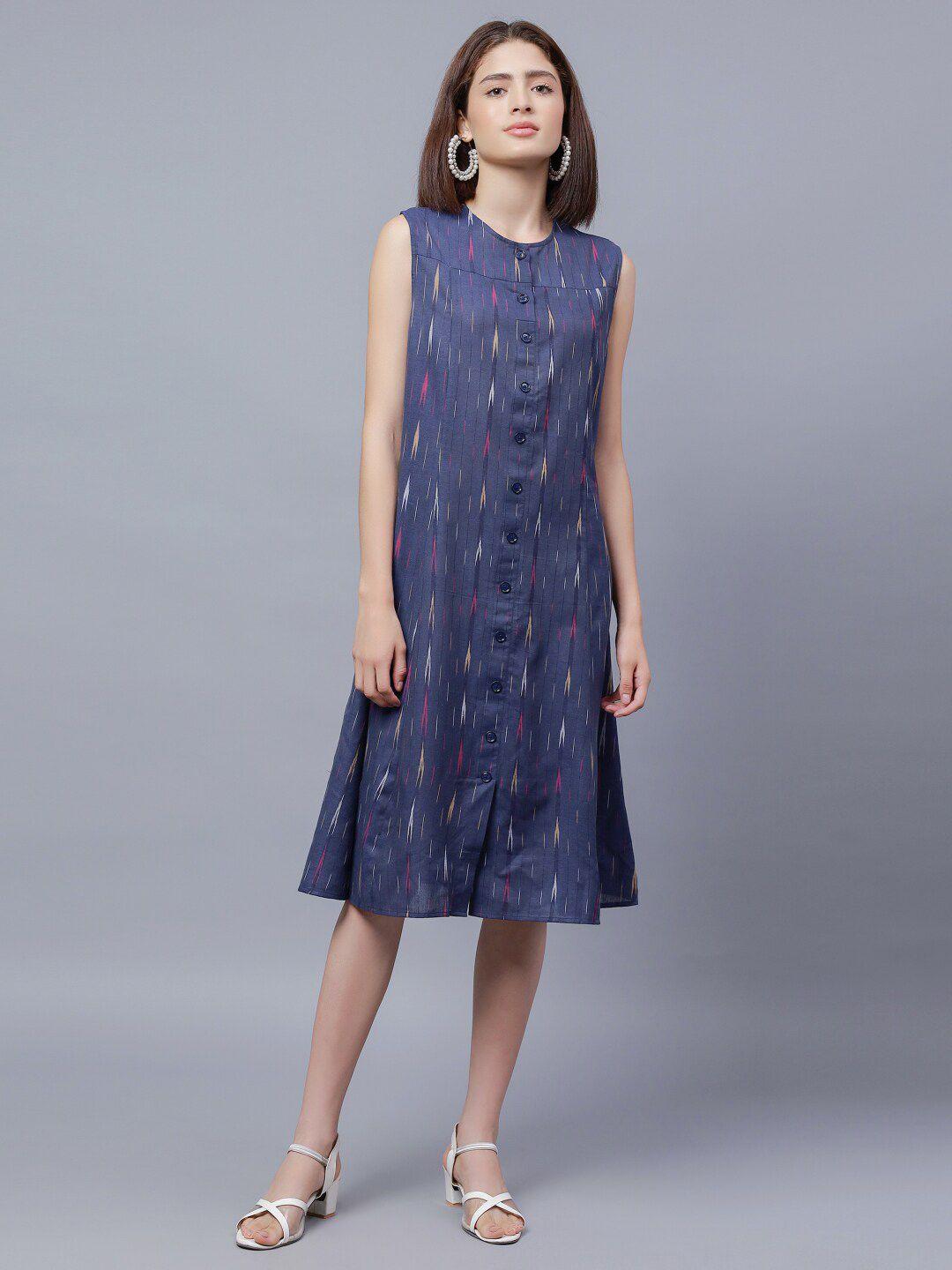 entellus ethnic motifs printed sleeveless cotton a-line dress