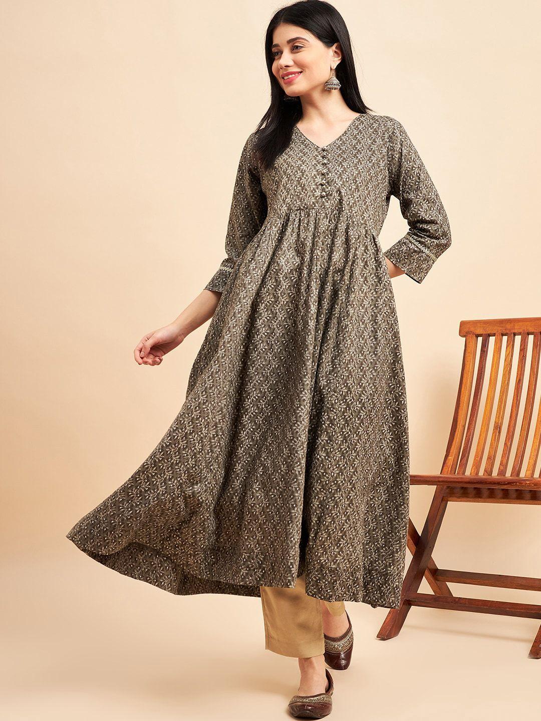 one of a kind floral printed pure cotton anarkali kurta