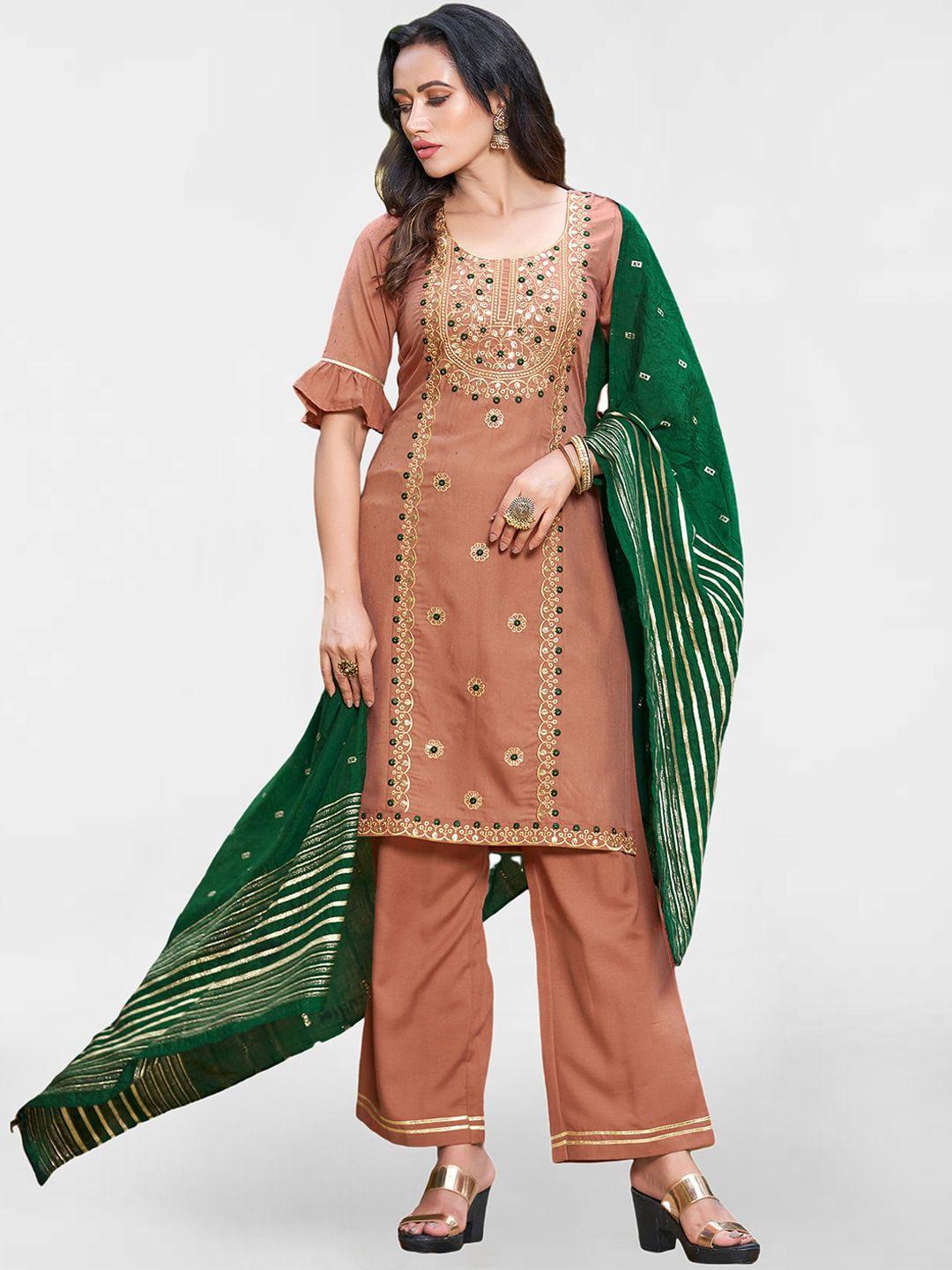 kalini floral embroidered regular thread work kurta with trousers & dupatta