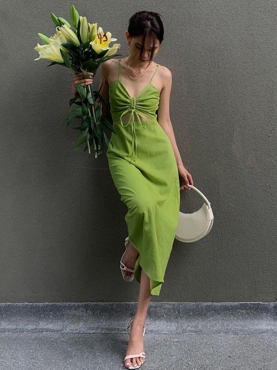 stylecast green sheath midi dress