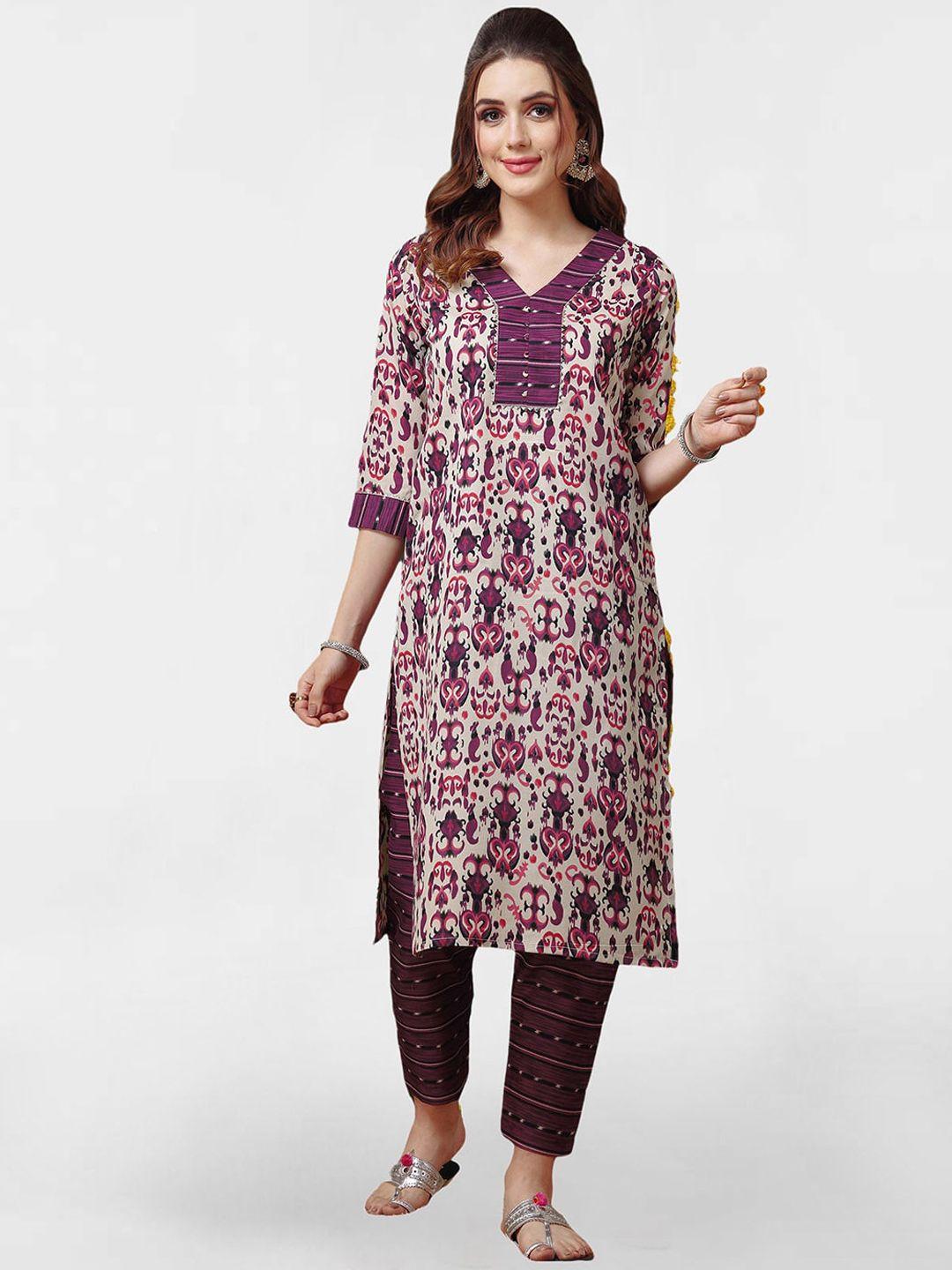 kalini ethnic motifs printed v-neck gotta patti straight kurta with trousers