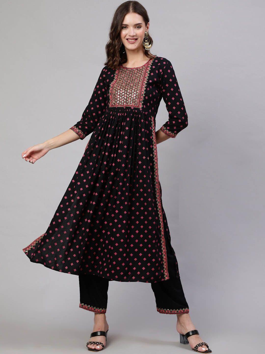 nishabd ethnic motifs printed high slit a-line sequinned kurta with palazzos