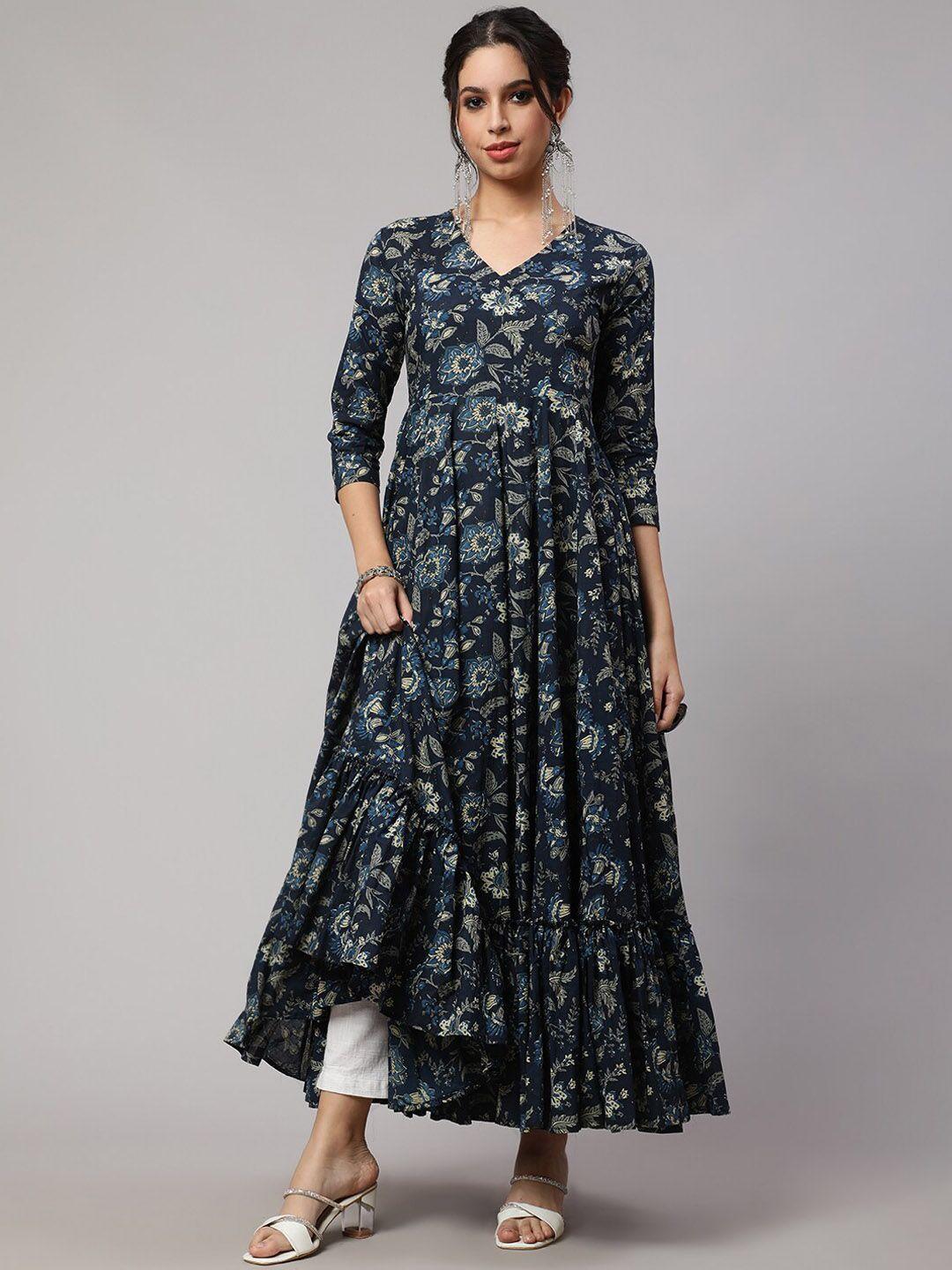 nishabd floral printed pure cotton anarkali kurta