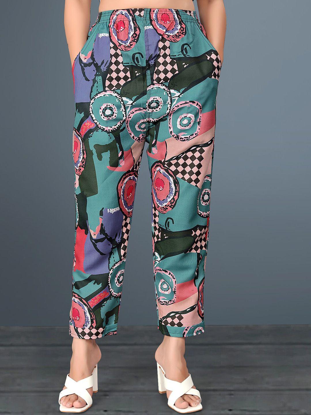 wuxi women abstract printed relaxed easy wash cotton trousers