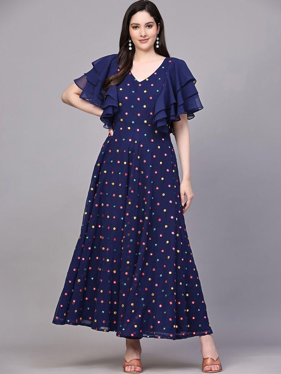 kalini embroidered flared sleeve georgette maxi dress