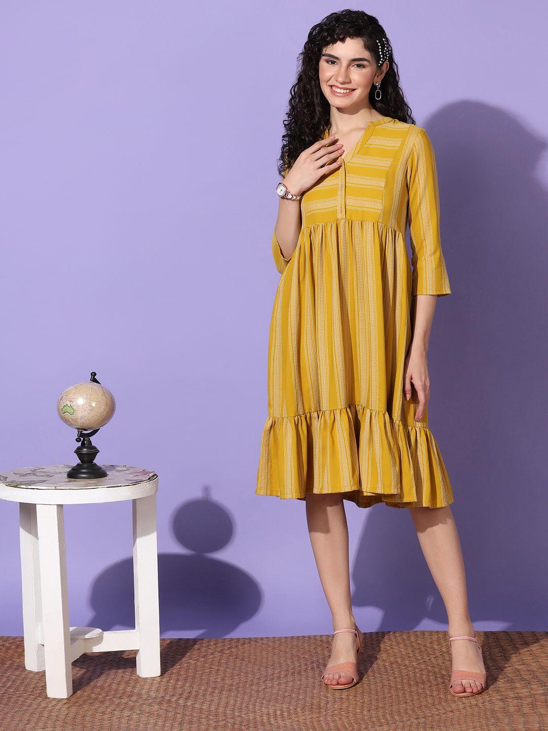 fashion dream yellow ruffled fit & flare midi dress