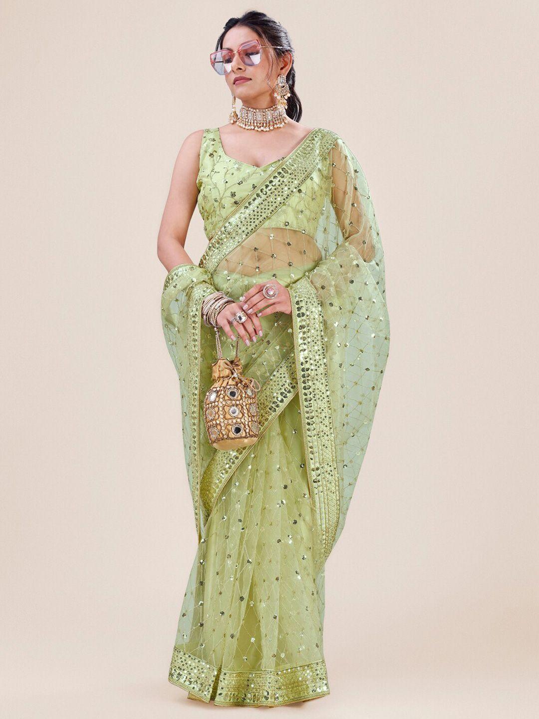 angroop embellished sequinned net saree