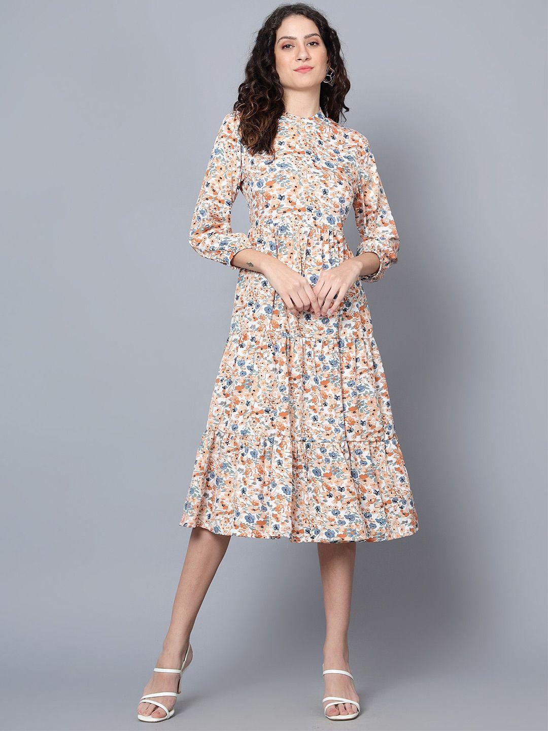 anvi be yourself white floral print crepe fit & flare midi dress