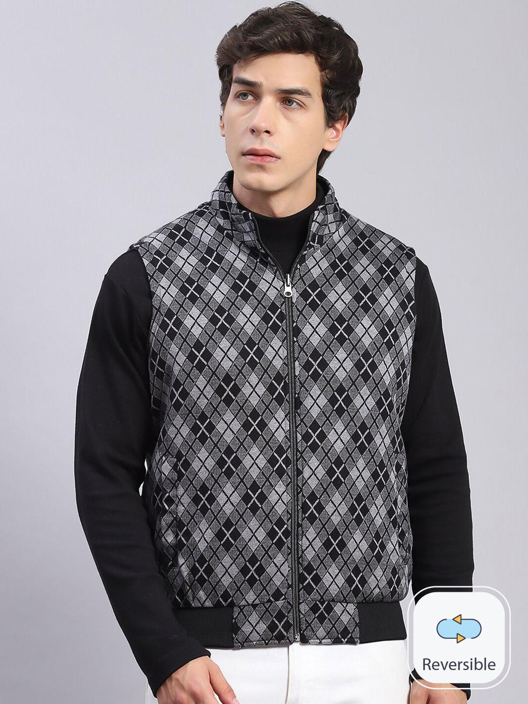 monte carlo checked mock collar reversible padded jacket