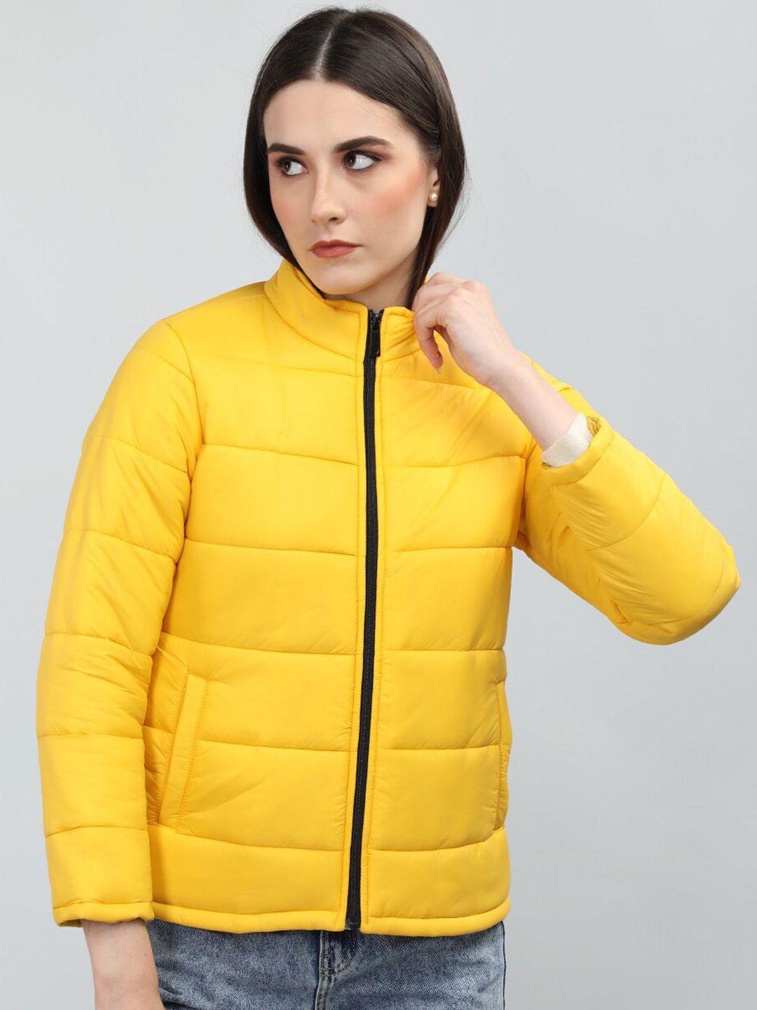 chkokko women yellow lightweight crop outdoor puffer jacket