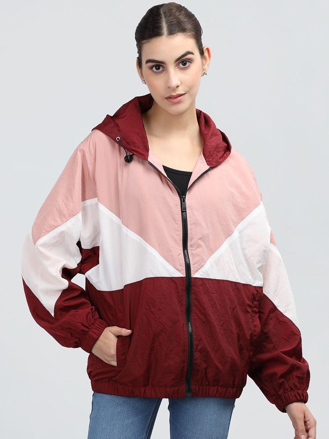 chkokko women peach-coloured colourblocked lightweight crop outdoor sporty jacket