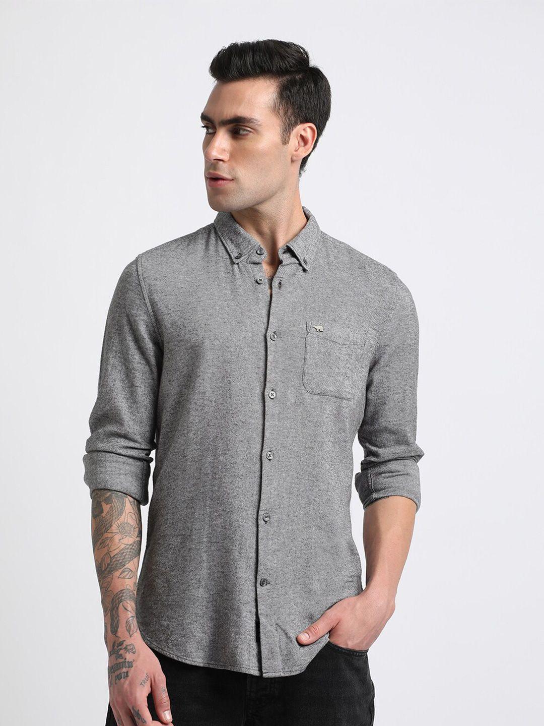 the bear house men grey slim fit opaque casual shirt