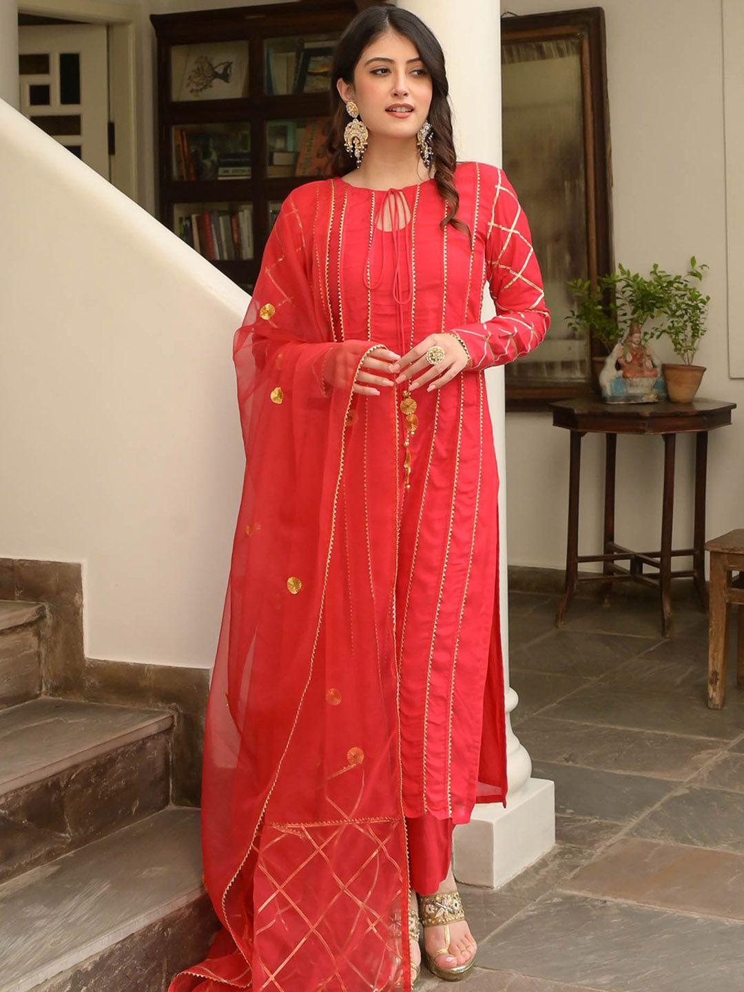 urbanstree embroidered regular gotta patti kurta with trousers & with dupatta